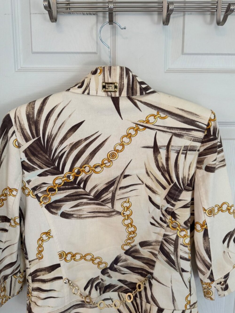 St. John Sport By Marie Gray Palm & Chain Print Jacket Zip-Up Pockets Made In US - Picture 13 of 16